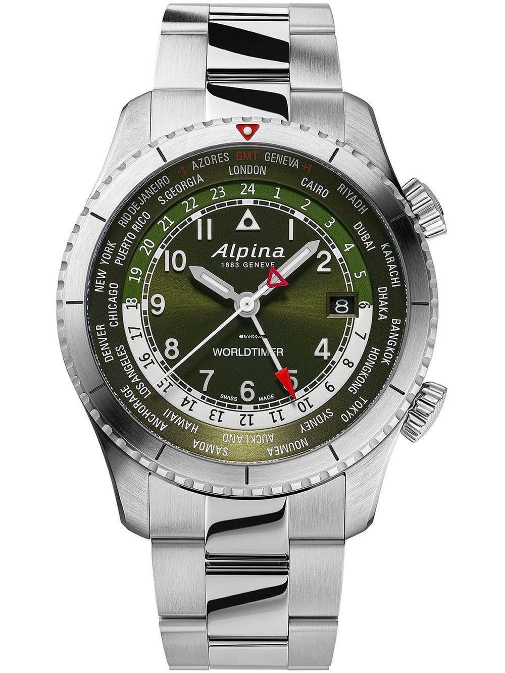Alpina Startimer Pilot AL-255GR4S26B Startimer Pilot Worldtimer Herrenuhr 41mm