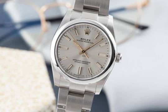  Rolex Oyster Perpetual 34 Automatik Edelstahl Damenuhr Ref 124200 Box & Papiere 