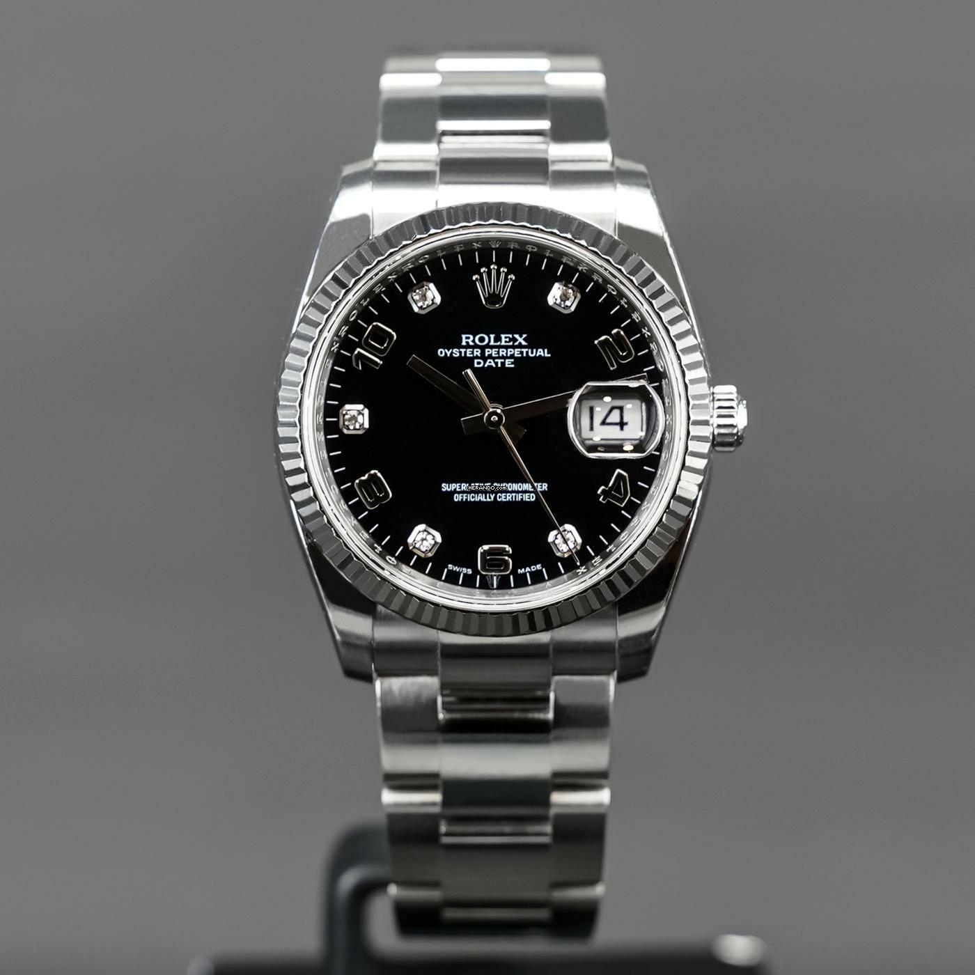Rolex Oyster Perpetual Date Black Diamond Dial Fullset LC EU