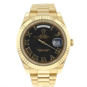  Rolex Day-Date II Yellow Gold Black Roman Dial 