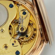 Thumbnail von A. Lange & Söhne Full Set Glashütter Sprungdeckel Taschenuhr Royal mit Perlenrand 14k Gold 1908 Zertifikat vom Uhremnuseum in Glashütte Original Leder Etui