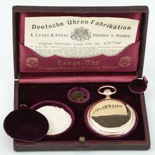 Thumbnail von A. Lange & Söhne Full Set Glashütter Sprungdeckel Taschenuhr Royal mit Perlenrand 14k Gold 1908 Zertifikat vom Uhremnuseum in Glashütte Original Leder Etui