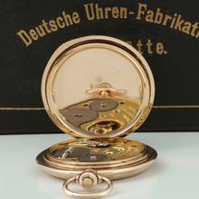 Thumbnail von A. Lange & Söhne Full Set Glashütter Sprungdeckel Taschenuhr Royal mit Perlenrand 14k Gold 1908 Zertifikat vom Uhremnuseum in Glashütte Original Leder Etui