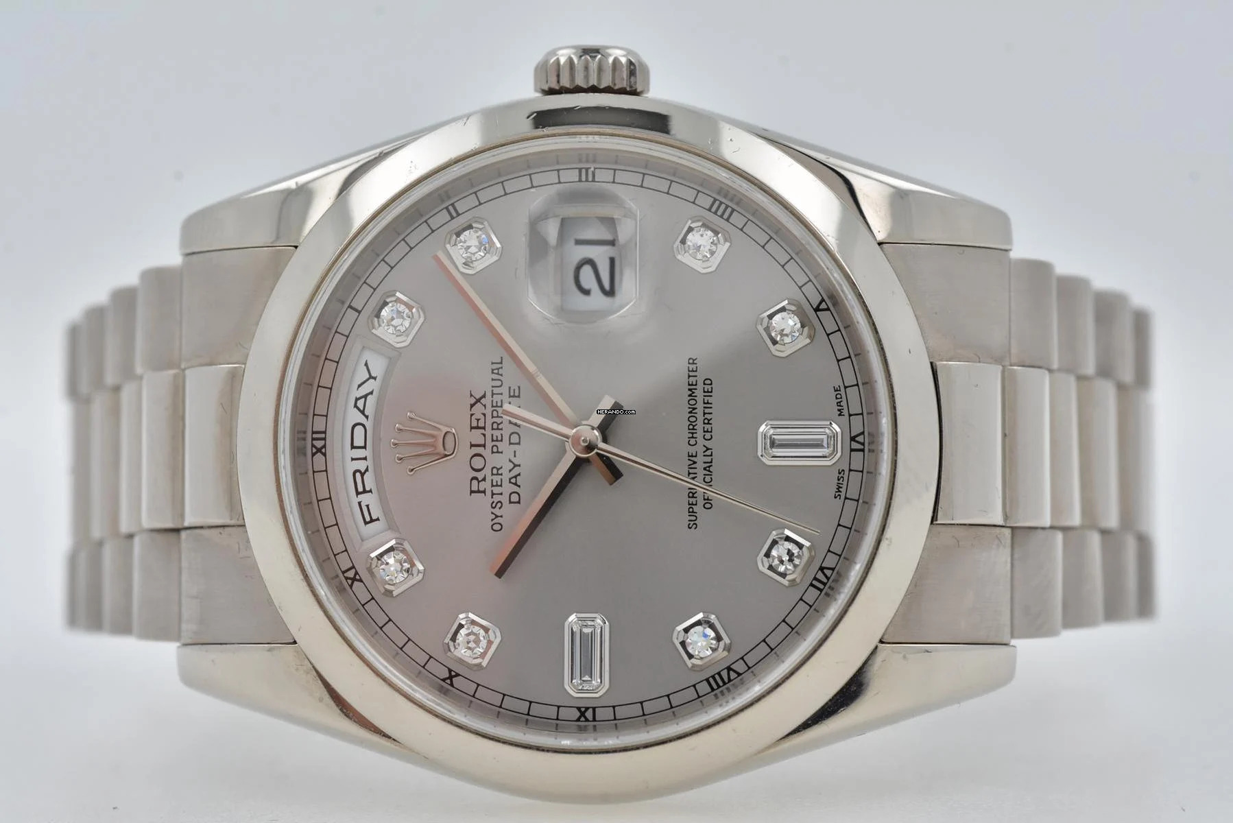 Rolex Day-Date 36 Oyster Perpetual Day Date 36 18k White Gold Weißgold Diamond Dial 118209