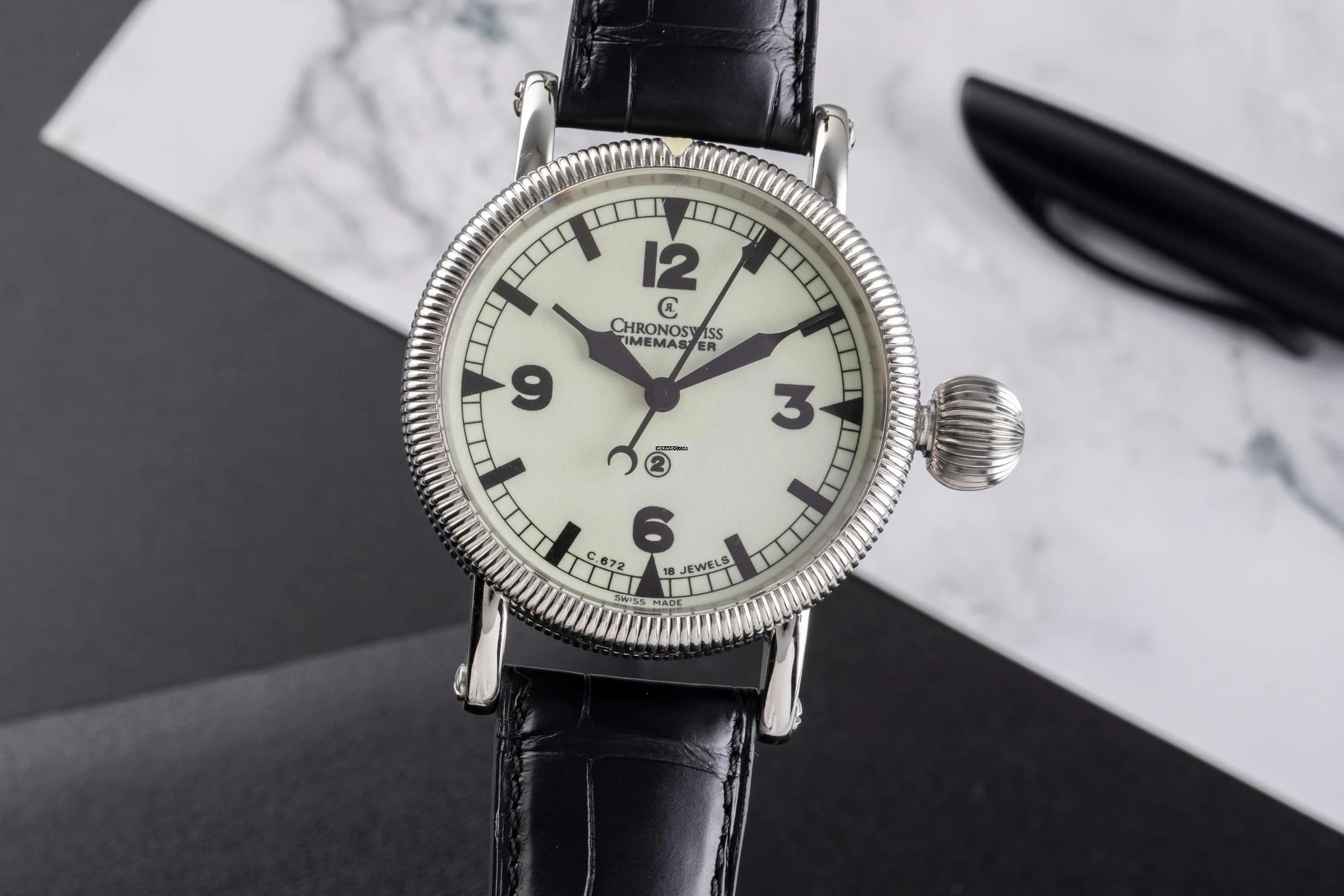 Chronoswiss Timemaster 44 Edelstahl Handaufzug Herrenuhr Ref. CH6233 B&P 2001