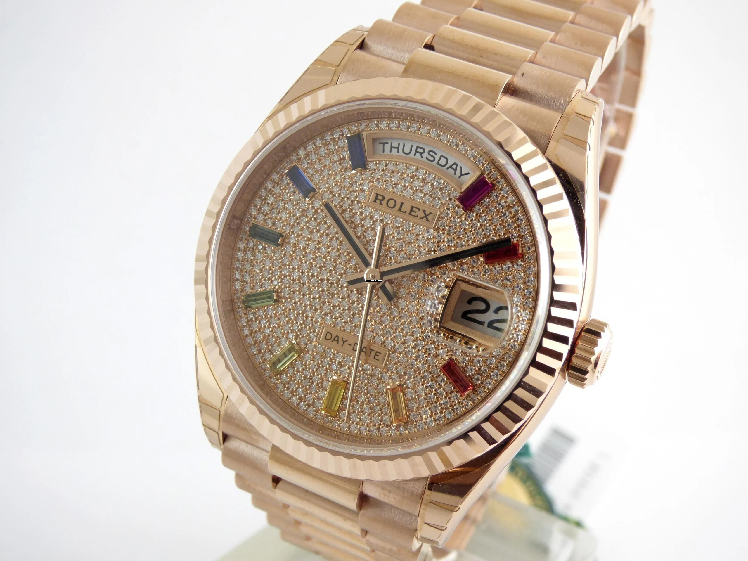 Rolex Day-Date 36 Rainbow Pave Diamond Dial with all stickers