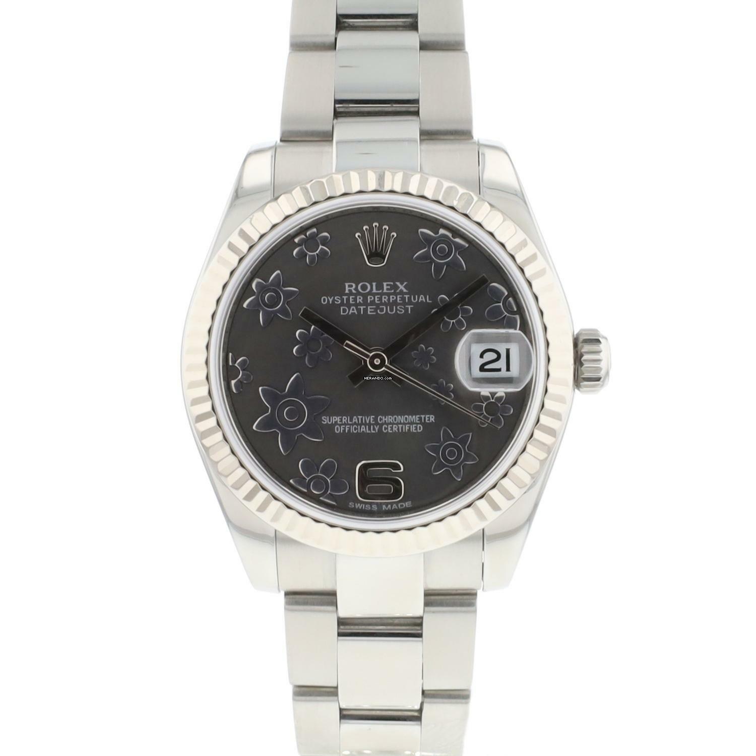 Rolex Datejust 31 Midsize Oyster Fluted Grey Flower Dial Service '25