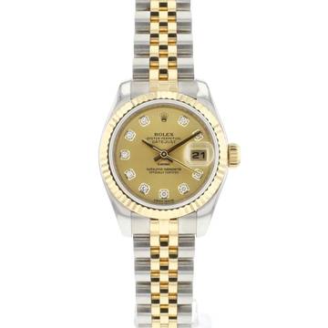  Rolex Lady-Datejust 26 Jubilee Fluted Steel Gold Champagne Diamond Dial 