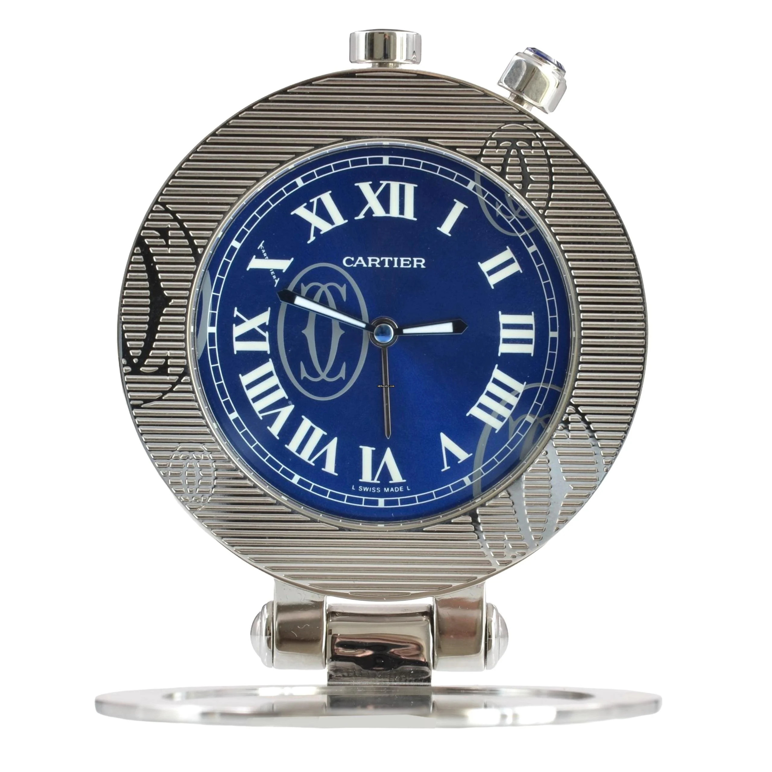 Cartier Pasha 2753 Travel Clock Alarm blue dial Full Set NEW