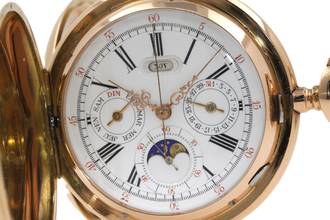 Thumbnail von Les Fils de R. Picard Ultra Rare 3/4 Repeater Pocket Watch Moon Phase Full Calendar Chronograph
