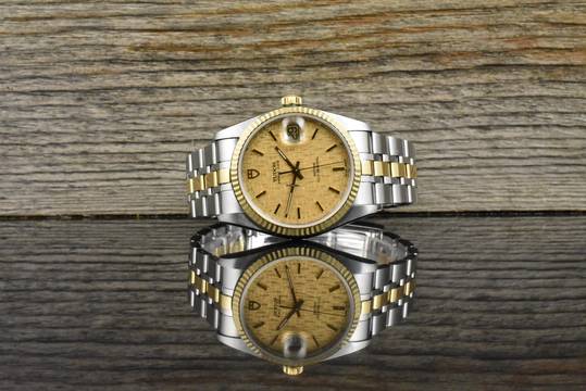  Tudor Prince Date Gold Linen Dial 74033 unpoliert - Vintage Zertifikat 