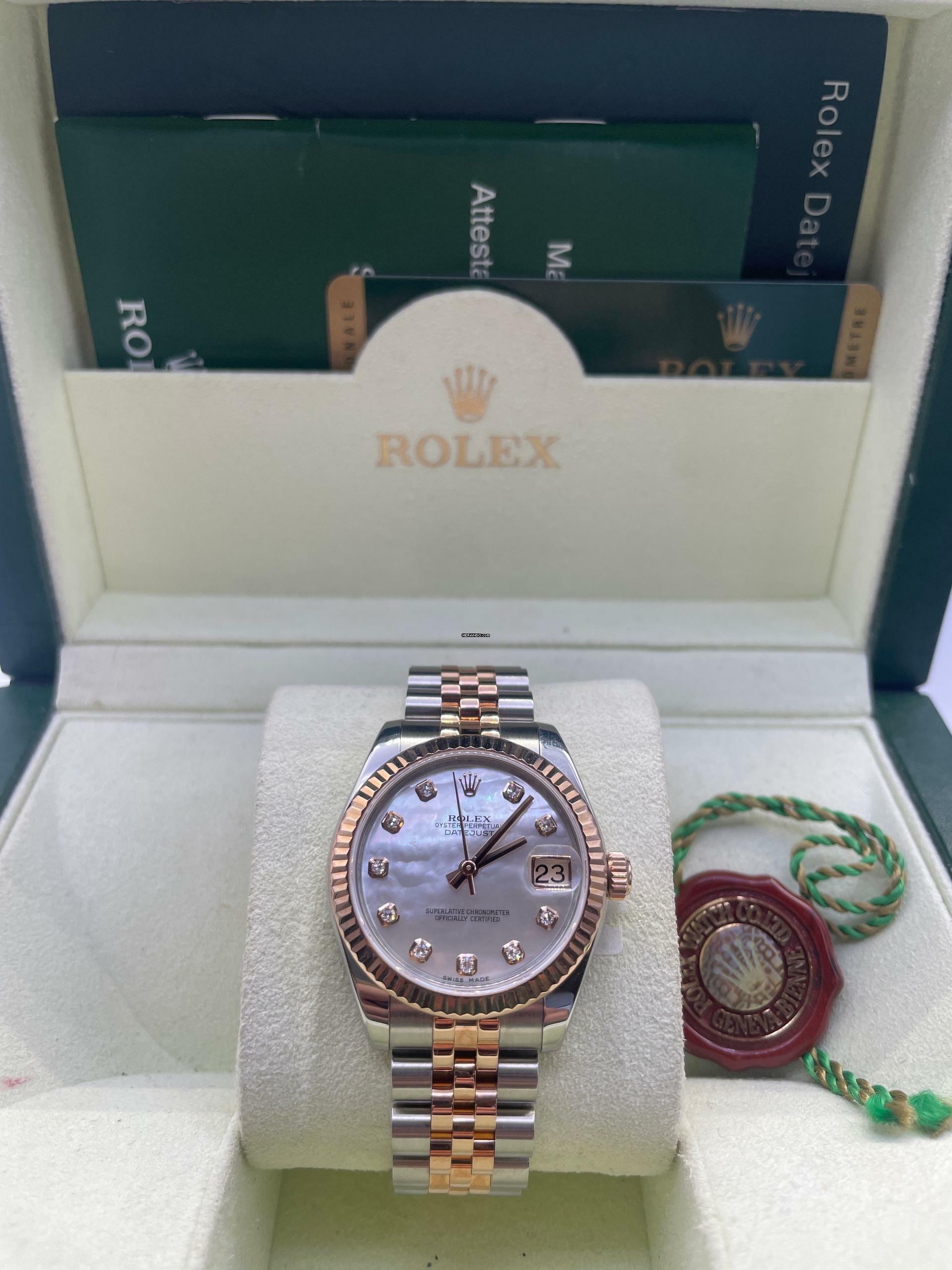 Rolex Datejust 31 Stahl/Rose Jubilee M.O.P Diamond Dial With box and papers like new 2013