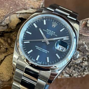  Rolex Oyster Perpetual Date Date 34 Stahl - blaues Blatt - Ref. 115200 