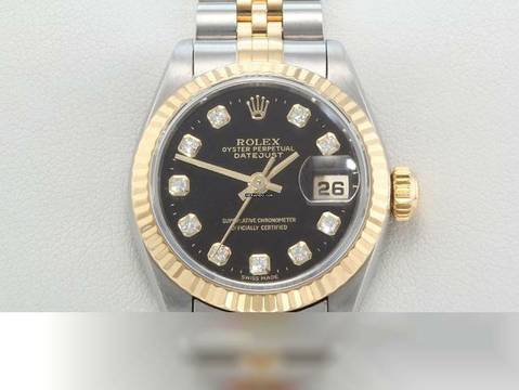  Rolex Lady-Datejust Edelstahl Gelbgold 750 1996 Diamanten Automatik Stainless Steel 18kt Yellow Gold Jubilé-band Chronometer Oyster Black Dial 