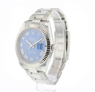  Rolex Datejust 41 Fluted Oyster Azzuro Blue Roman Dial 
