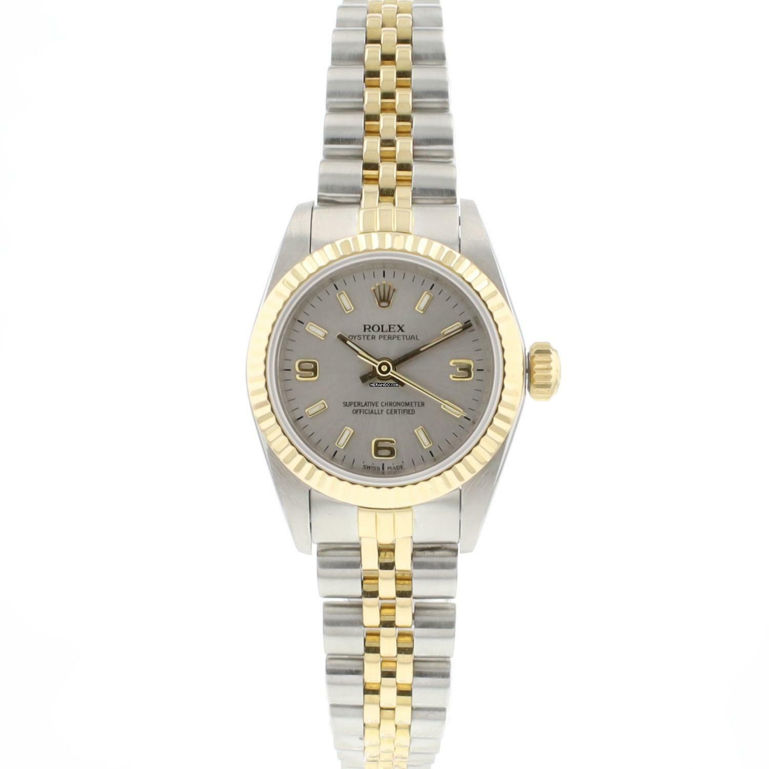 Rolex Oyster Perpetual 26 Lady Jubilee Fluted 26 MM Steel / Gold Grey Dial Service '25