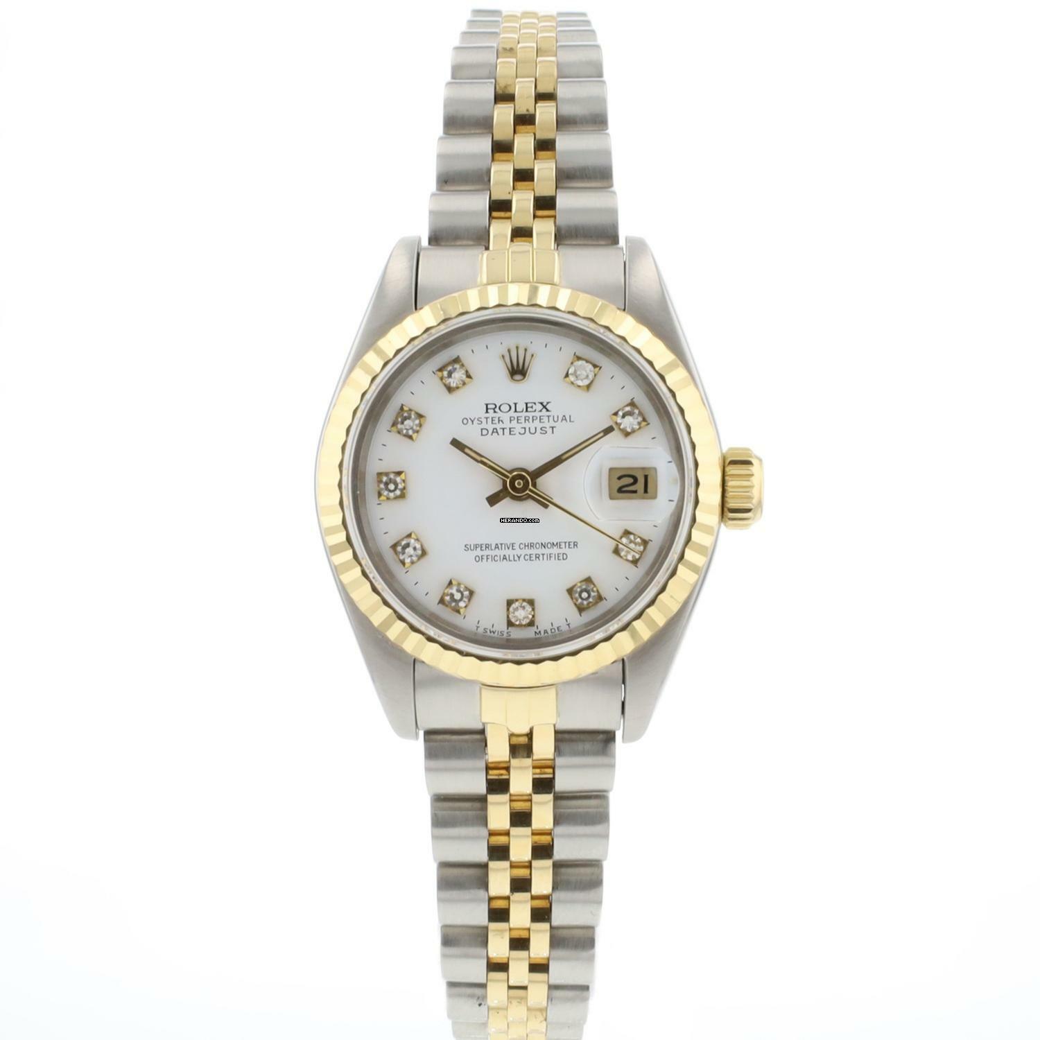 Rolex Lady-Datejust 26 Steel Gold Jubilee Fluted White Diamond Dial