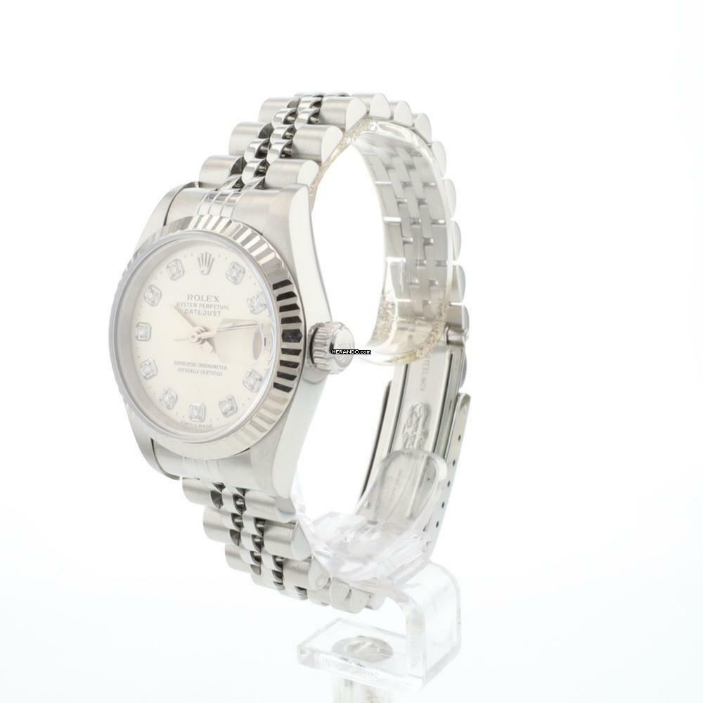 Rolex Lady-Datejust 26 Steel Jubilee Fluted Silver Diamond Dial