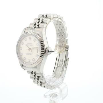  Rolex Lady-Datejust 26 Steel Jubilee Fluted Silver Diamond Dial 