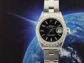 Thumbnail von Rolex Oyster Perpetual Lady Date Datejust Lady 26mm Black Dial With After Diamonds Bezel - Full Set