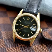 Thumbnail von Rolex Oyster Perpetual Date 15238 black dial gold 18KT Full Set TOP Condition