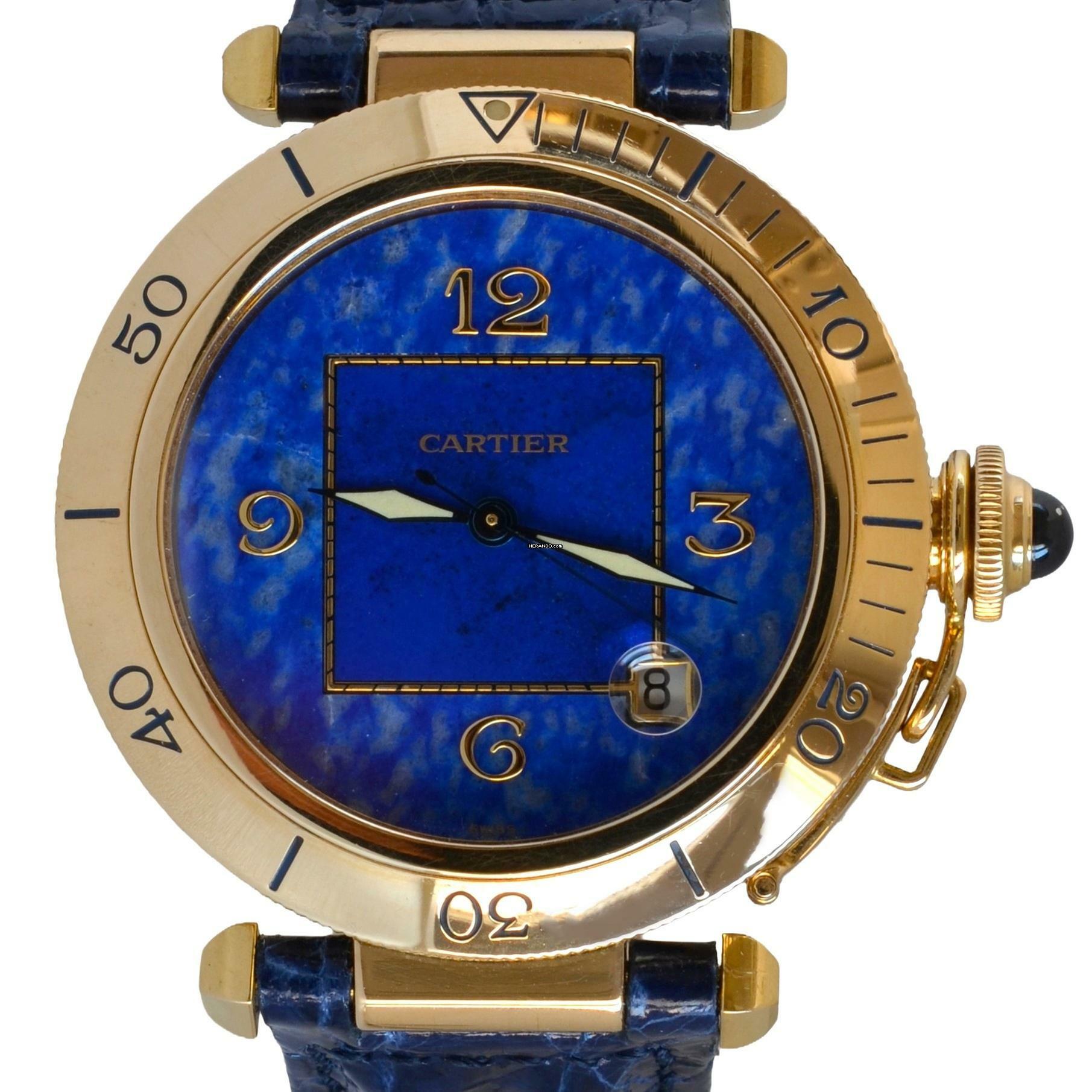 Cartier Pasha 38MM Lapis Lazuli dial yellow gold 18KT Full Set TOP Condition