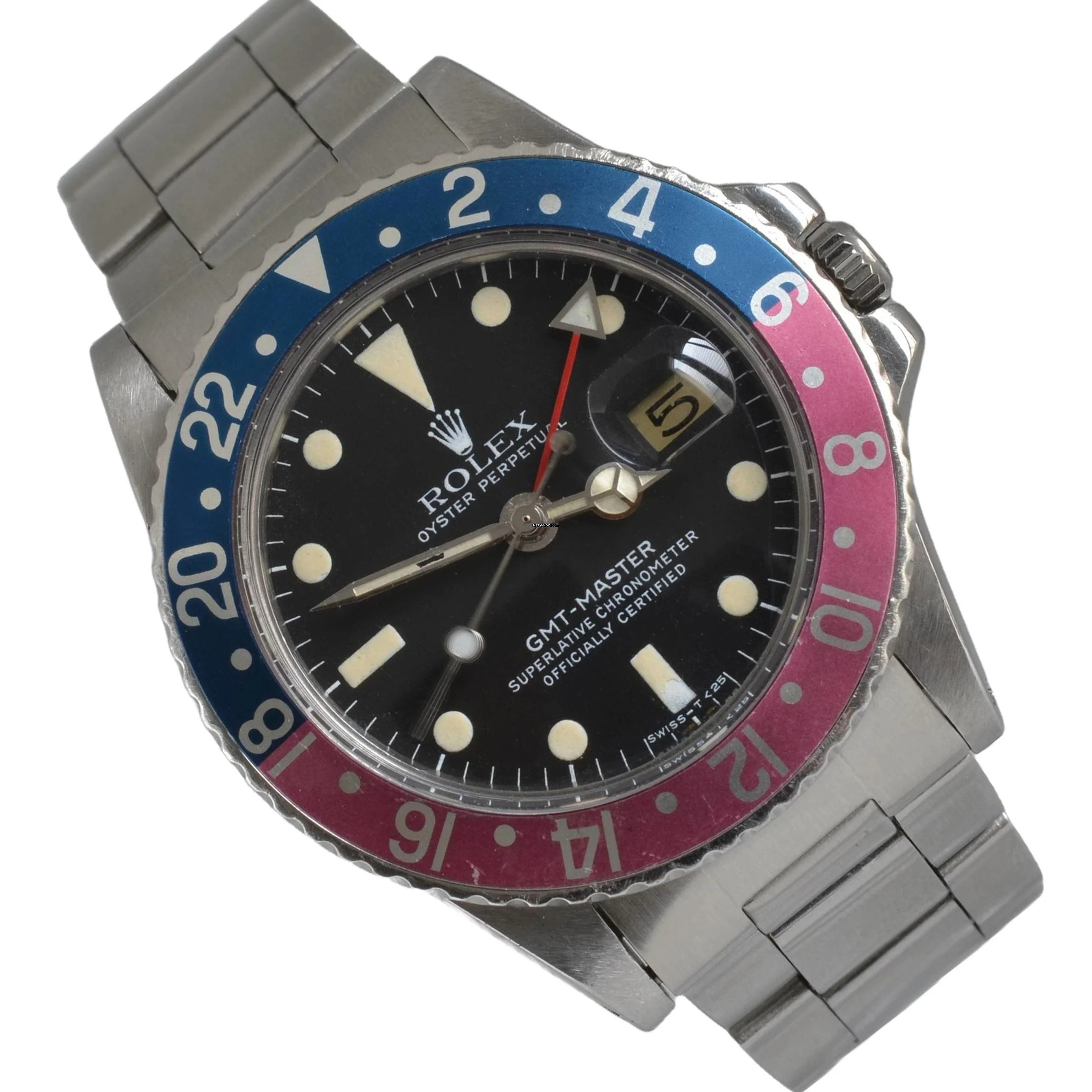 Rolex GMT-Master 1675 Pepsi fuchsia pink bezel 1970 Full Set