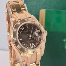 Thumbnail von Rolex Lady-Datejust Pearlmaster Diamonds Ouro Rosé Chocolate Dial 29mm Completo