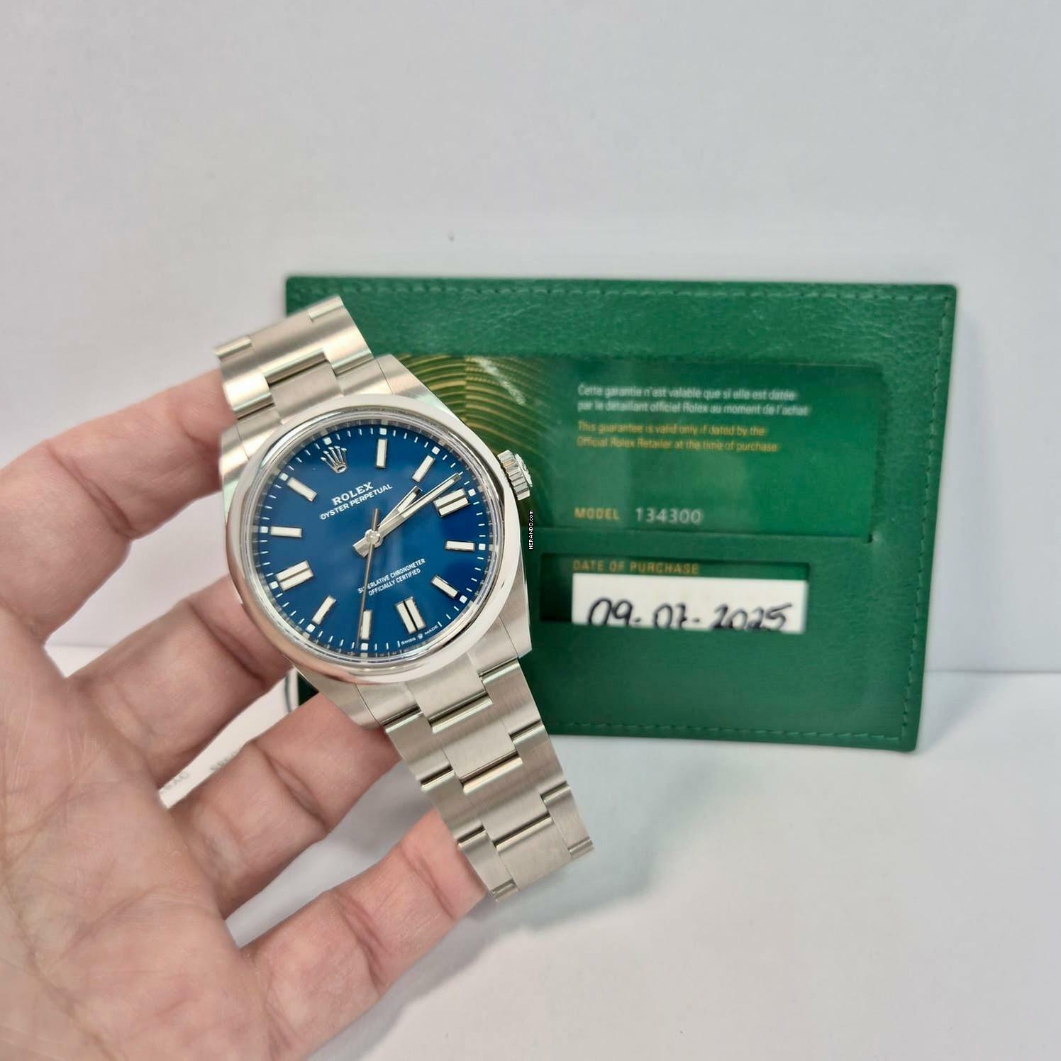 Rolex Oyster Perpetual No-Date Azul Pastel 41mm Automático Completo