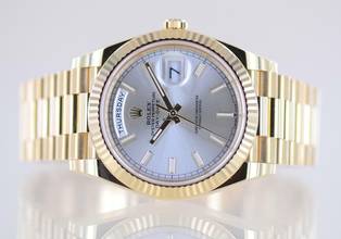 Thumbnail von Rolex Day-Date 40 40mm 18K Gelbgold Silver Index Dial Präsidentband Klassiker Fluted B+P