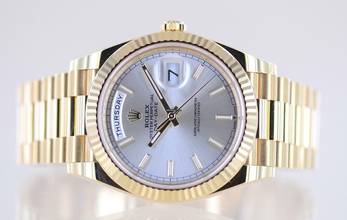 Thumbnail von Rolex Day-Date 40 40mm 18K Gelbgold Silver Index Dial Präsidentband Klassiker Fluted B+P