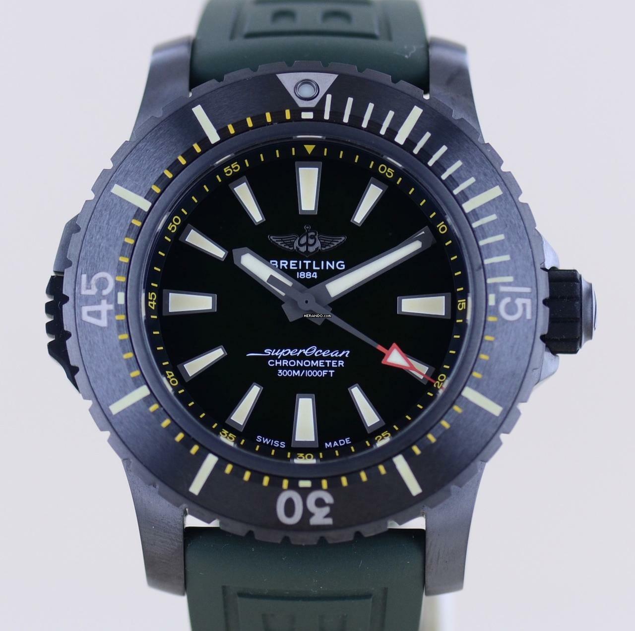 Breitling Superocean 48 Black Titan DLC Taucheruhr 300 Meter green Dial Boutique B+P