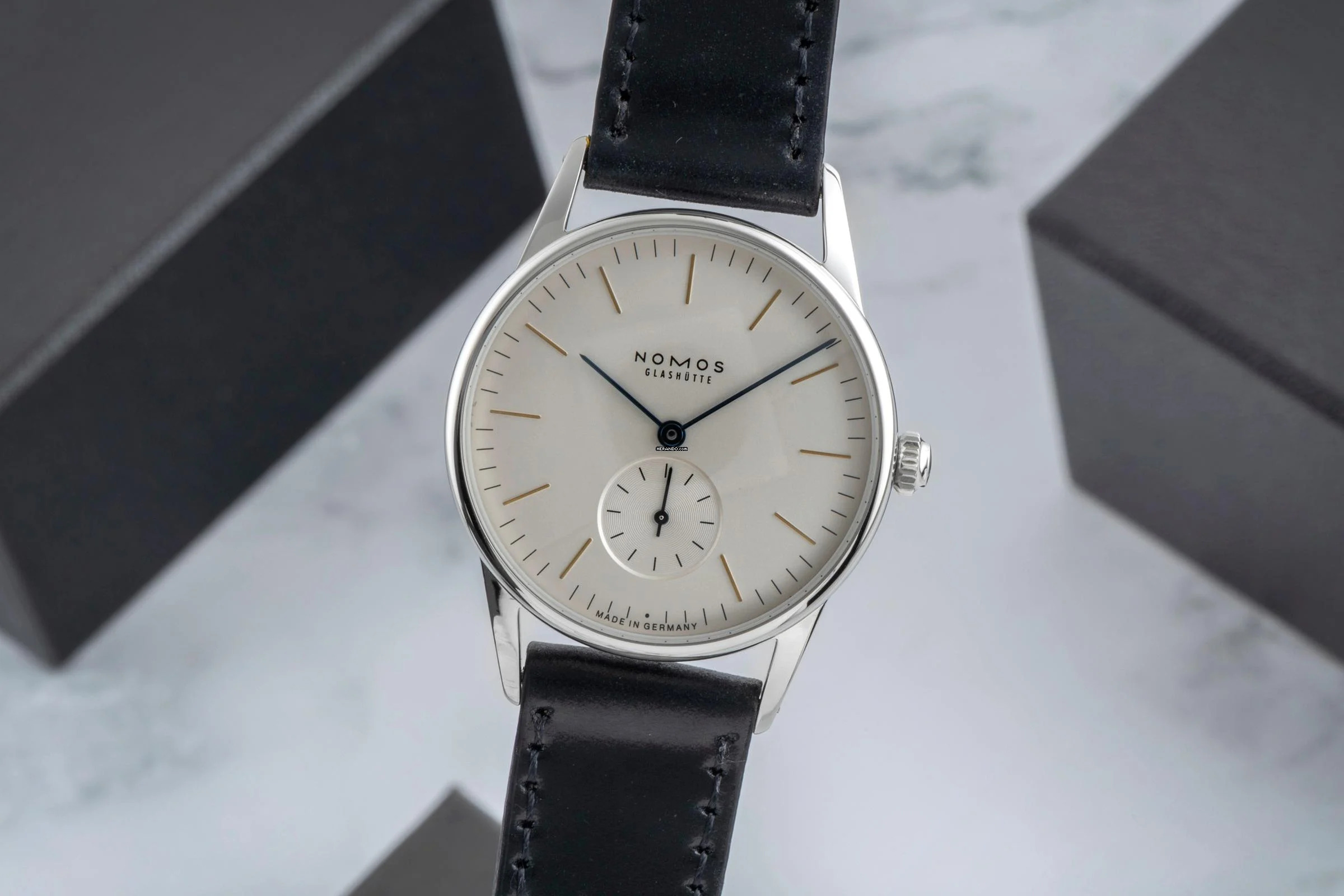 NOMOS Orion Stahl Handaufzug Herrenuhr Ref. 301 Box & Papiere 2014