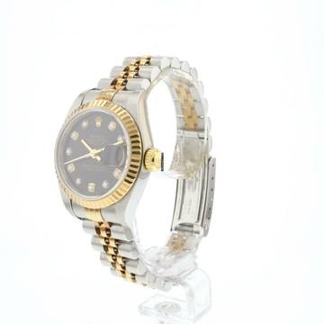  Rolex Lady-Datejust 26 Jubilee Fluted Steel Gold Black Diamond Dial 