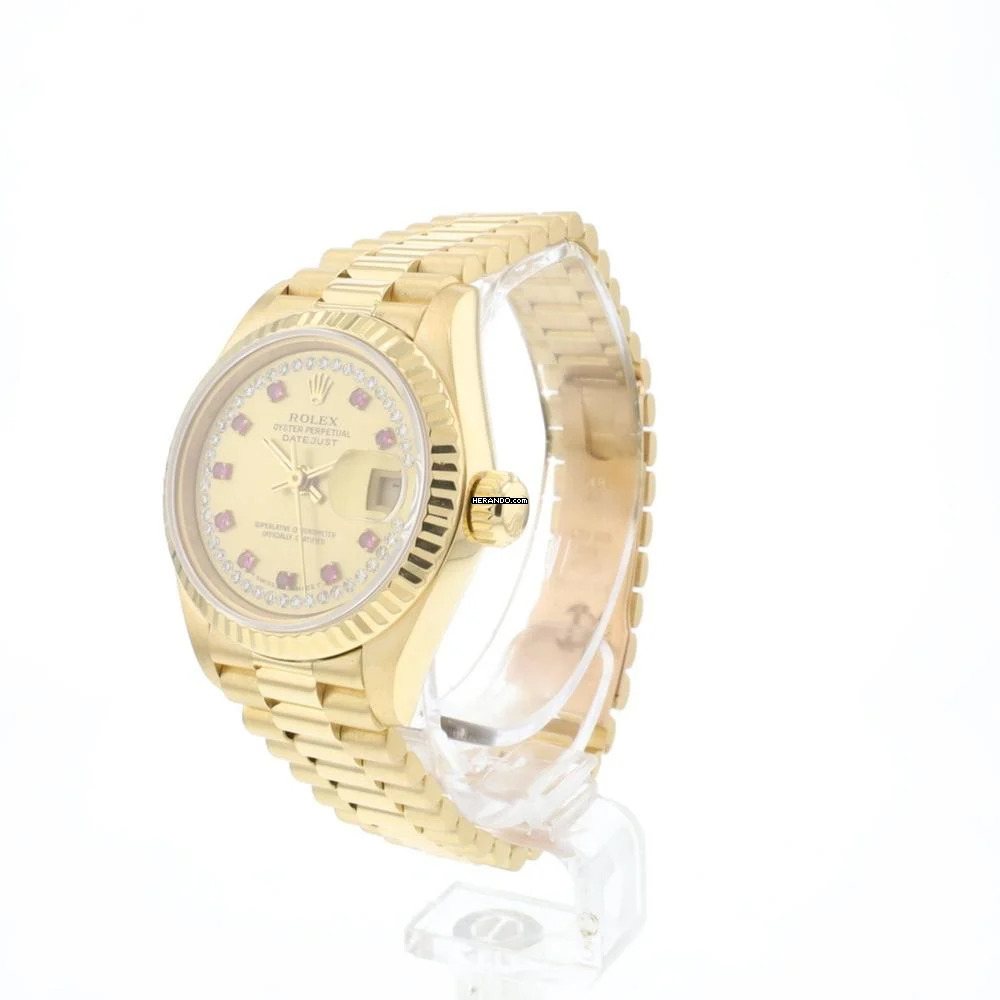 Rolex Lady-Datejust 26 Yellow Gold President Ruby Diamond Dial