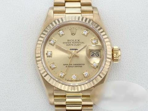  Rolex Lady-Datejust Gelbgold 750 Diamanten Automatik 18kt Yellow Gold Damen President-band Chronometer Oyster 