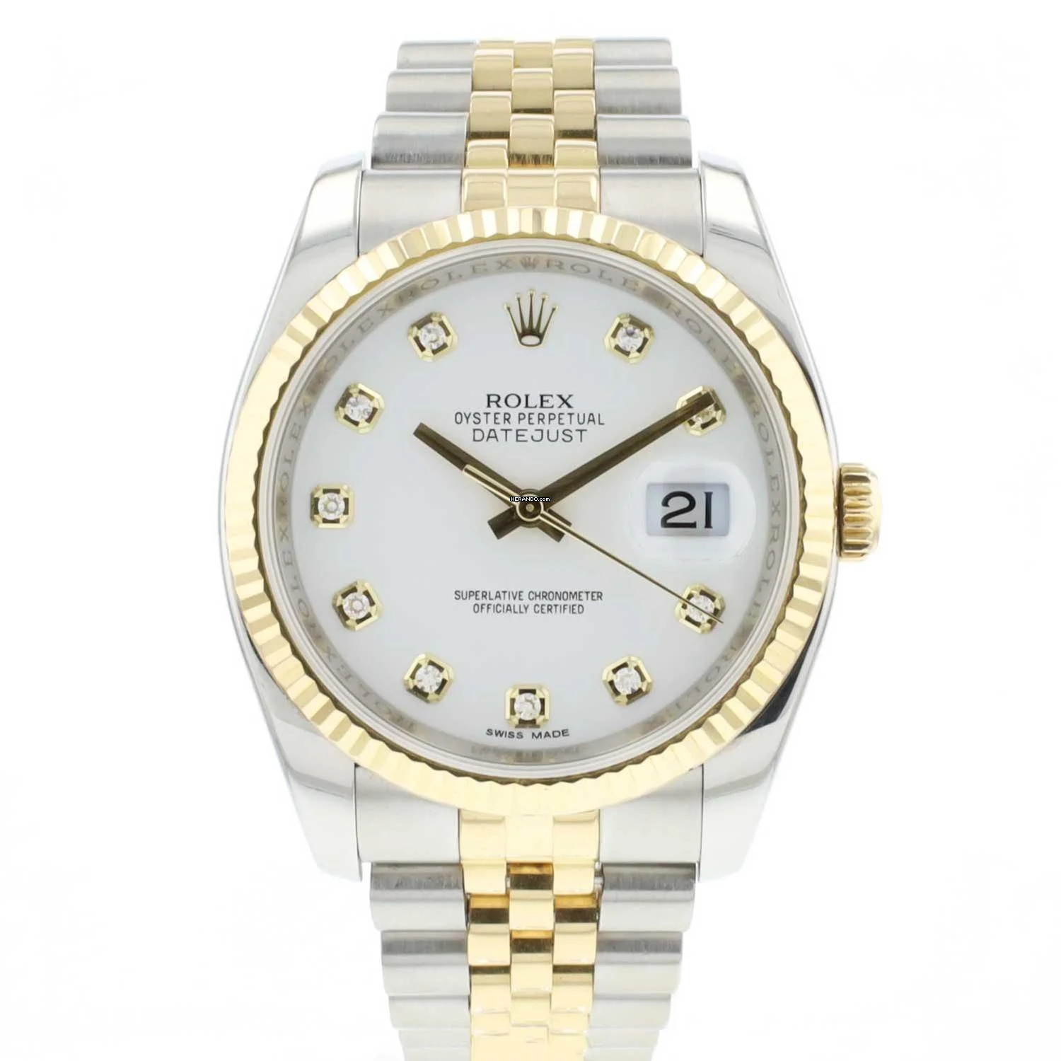 Rolex Datejust 36 Steel Gold Jubilee Fluted White Diamond Dial