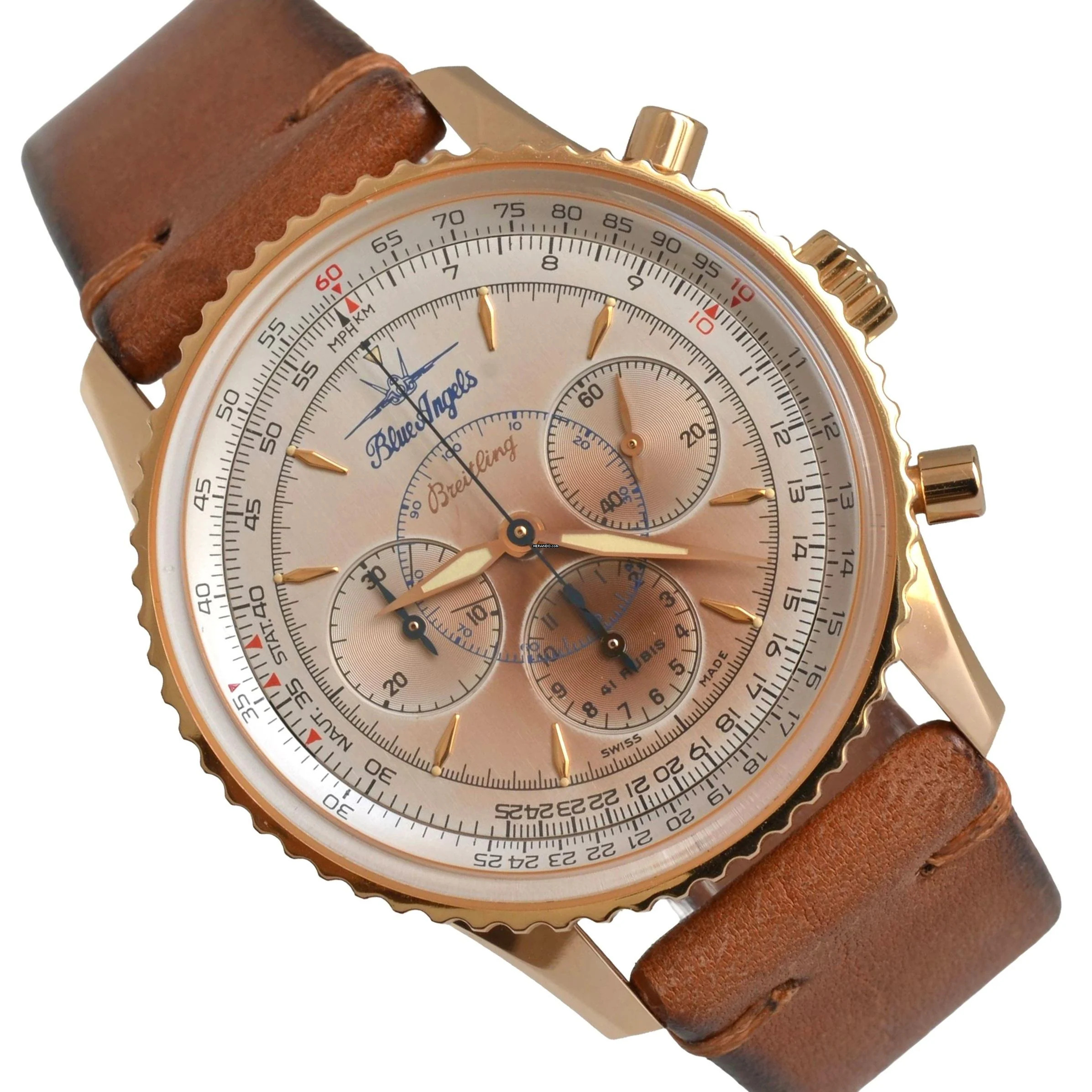 Breitling Montbrillant Navitimer Montbrillant Blue Angels chronograph pink gold 18KT Full Set