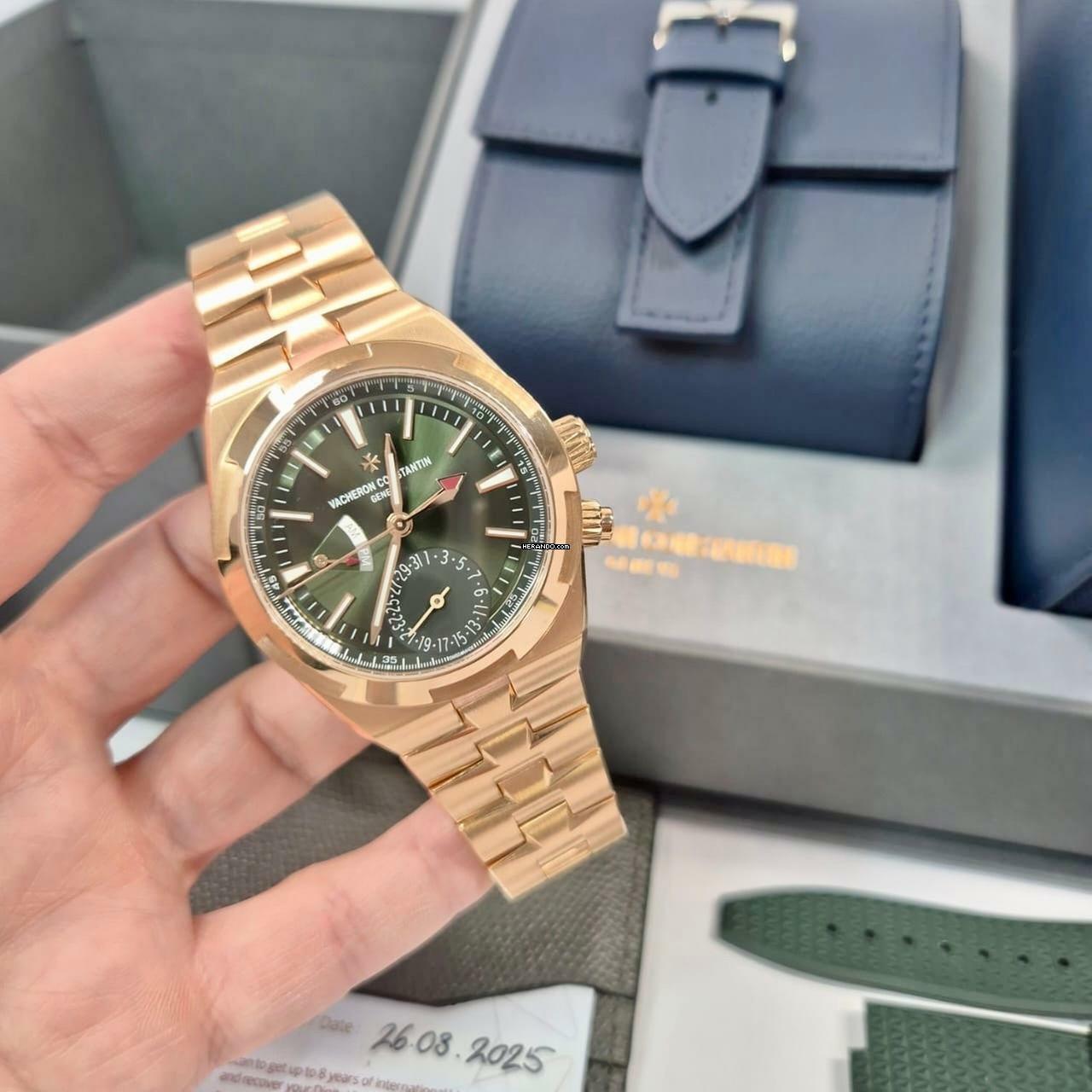 Vacheron Constantin Overseas Two Time Zone Full Rosé Olive Green Dial 3 Pulseiras 41mm Completo