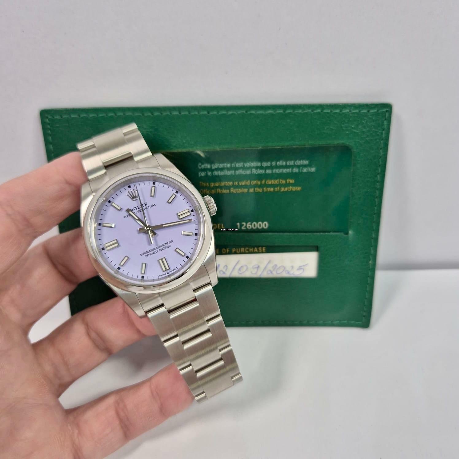 Rolex Oyster Perpetual 36 36mm Lavanda Automático Completo