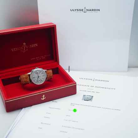  Ulysse Nardin Chronograph Vintage Schnecken-Tachymeter-Skala um 1940 Stahl/Leder Box + papers 