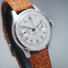 Thumbnail von Ulysse Nardin Chronograph Vintage Schnecken-Tachymeter-Skala um 1940 Stahl/Leder Box + papers