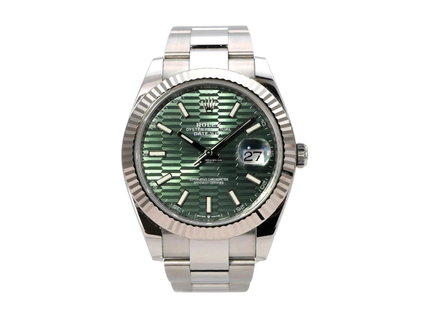 Rolex Datejust 41 Edelstahl Weißgold 126334 Mint Green Riffelmuster