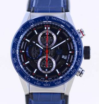  TAG Heuer Carrera Calibre HEUER 01 Date Chronograph Heuer 01 Blue Ceramic Steel 43mm Skeleton B+P 
