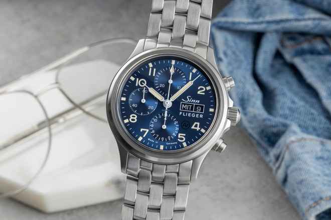  Sinn 358 SA Flieger Chronograph Blue Dial Stahl Automatik Ref. 358.064 B&P 2023 