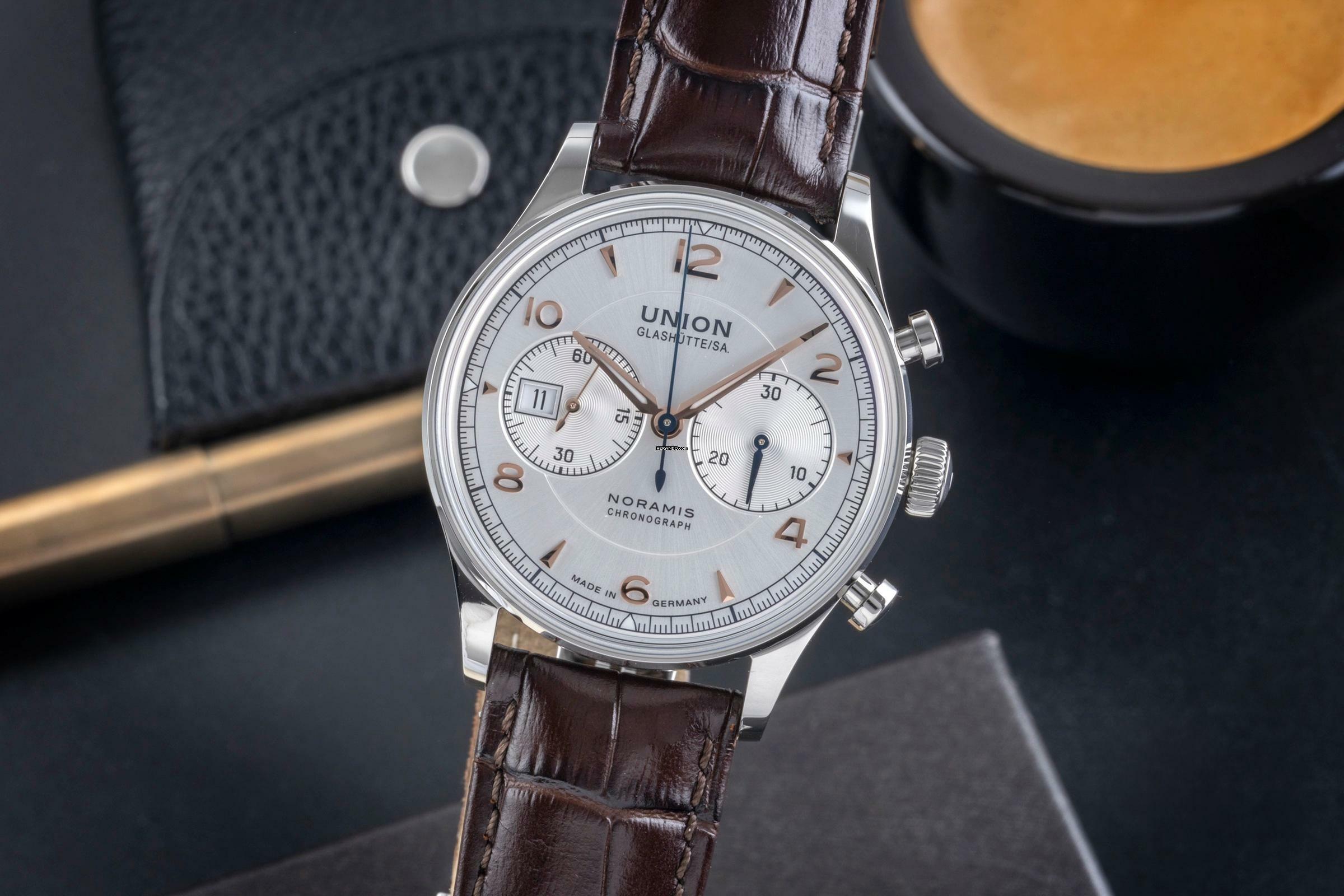 Union Glashütte Noramis Chronograph Stahl Automatik Ref.D012.427.16.037.01 B&P