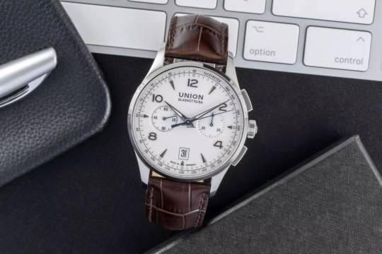  Union Glashütte Noramis Chronograph Stahl Automatik Ref. D008.427.16.017.00 B&P 