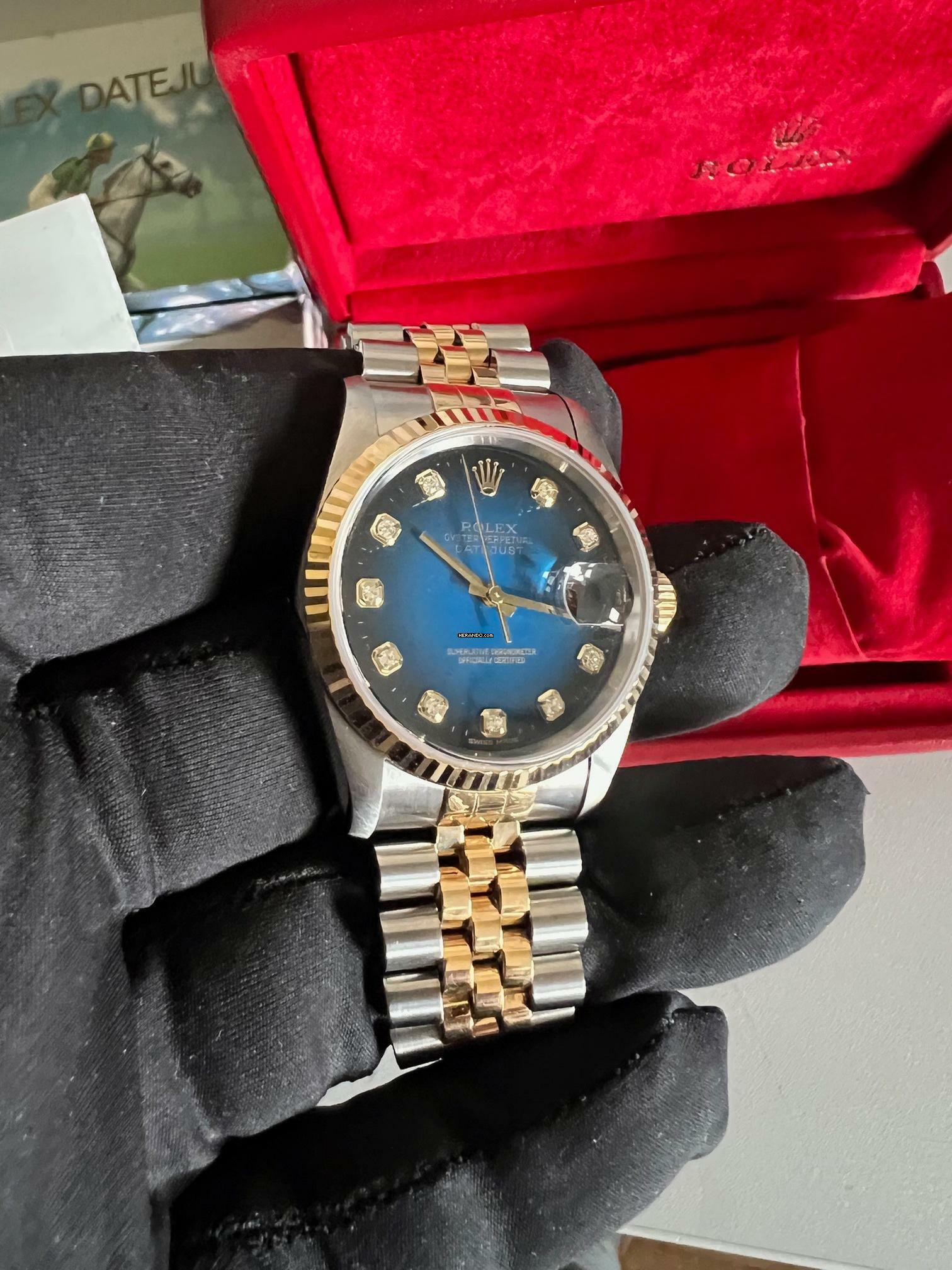 Rolex Datejust 36 Blue Diamond Bi-Color Garantiebeleg und Betriebsanleitung
