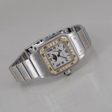  Cartier Santos Galbée Mondphase Stahl/Gold Brillantlünette ca. 24 x 35 mm 