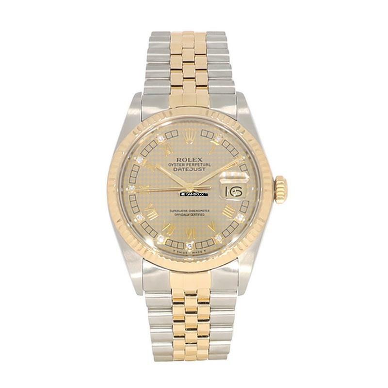 Rolex Datejust 36 Herrenarmbanduhr Datejust Automatik 16013 Houndstooth Dial aus Stahl / Gold Fullset